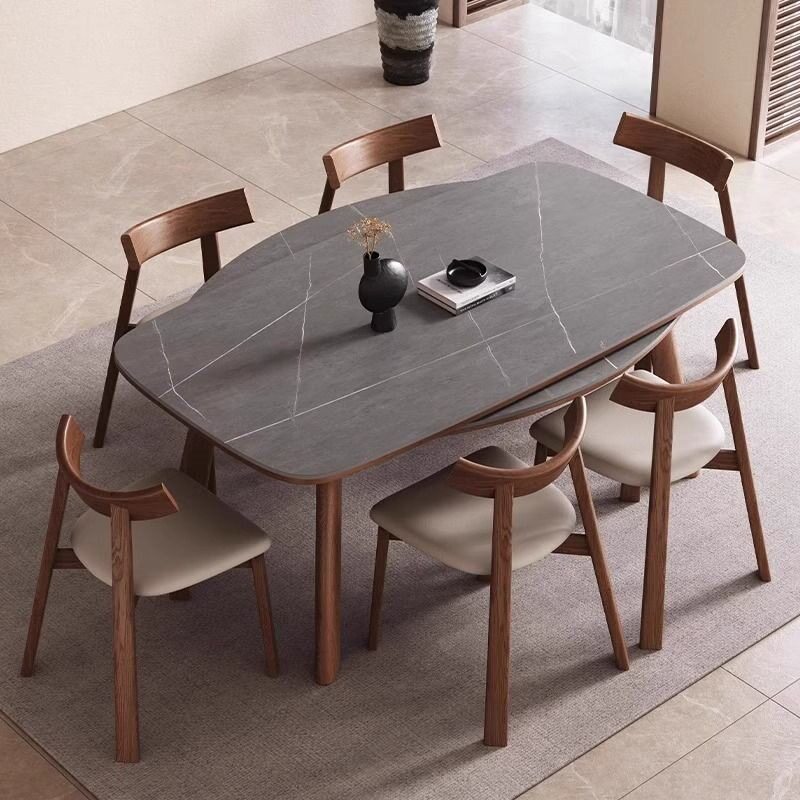 法式中古风岩板餐桌椅组合家用小户型饭桌现代简约实木可伸缩圆桌