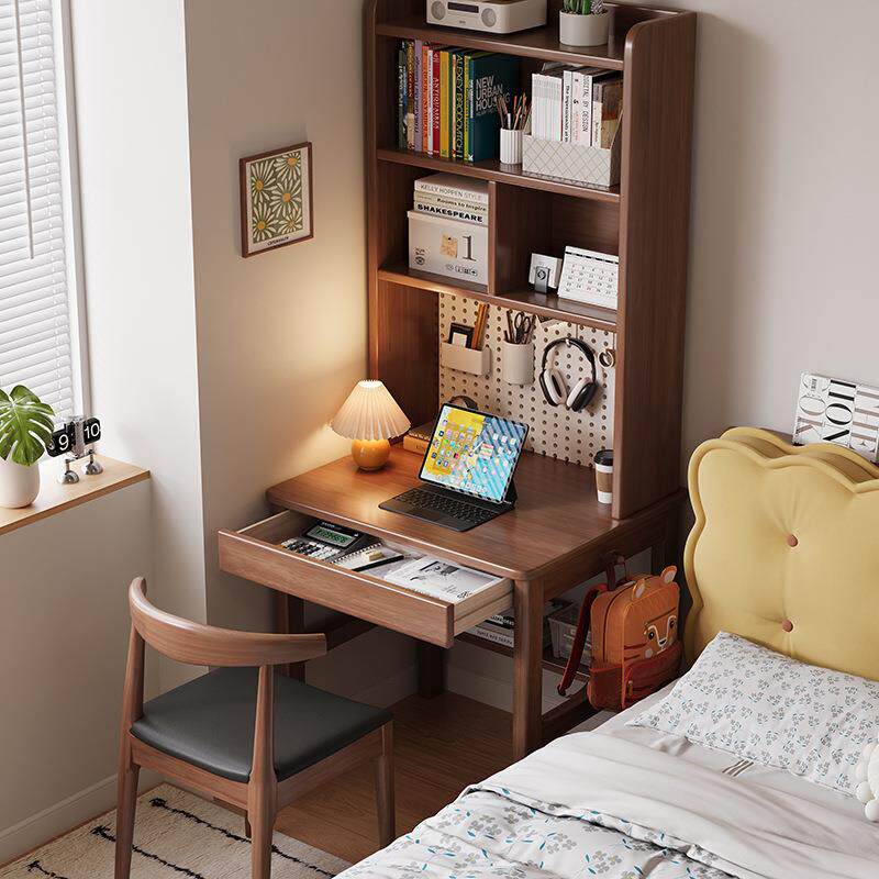 书桌带洞洞板床边小桌子实木台式电脑桌70cm宽儿童学习桌办公桌