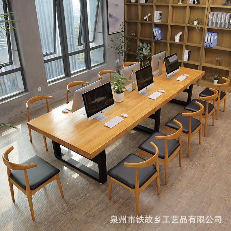 简约实木办公桌多人办公室电脑桌大型培训会议桌职员长条桌椅组合