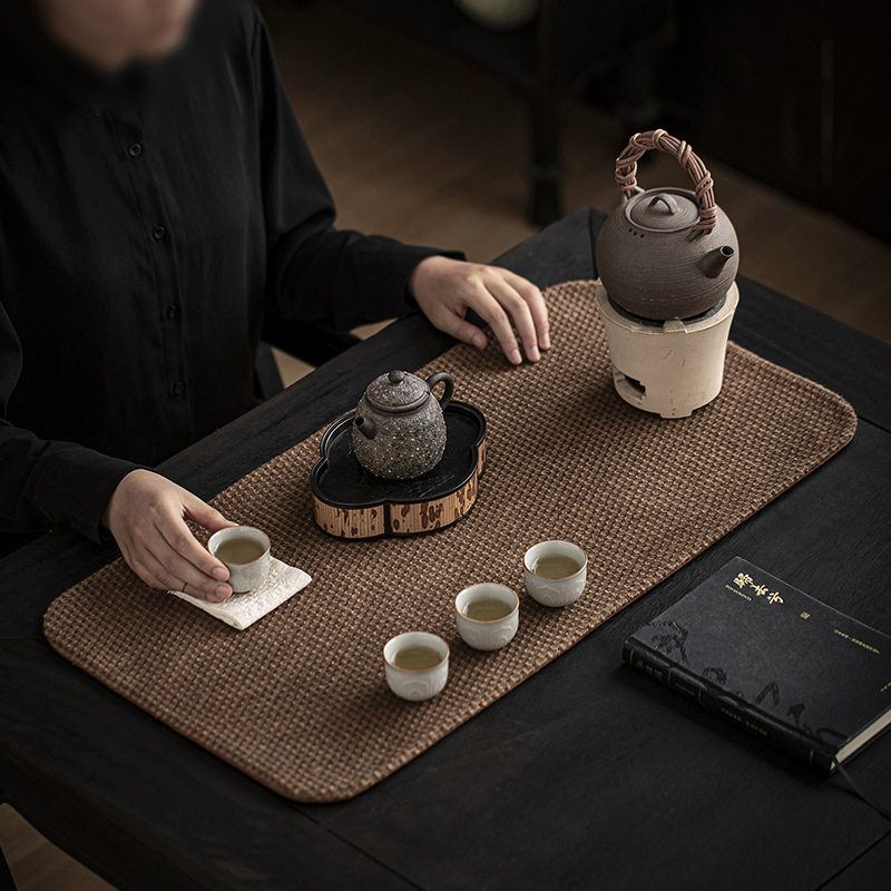 双色提花棉麻手作杯垫茶杯垫复古茶桌垫双面可用吸水茶席布艺桌旗