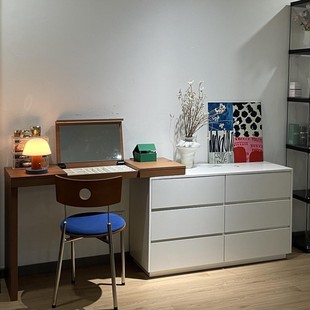 中古奶油风翻盖梳妆台镜子收纳柜一体烤漆床尾全实木斗柜化妆桌柜