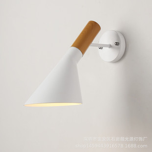 现代简约铁艺木纹柄白色灯罩墙壁灯过道走廊大厅创意壁灯现货批发