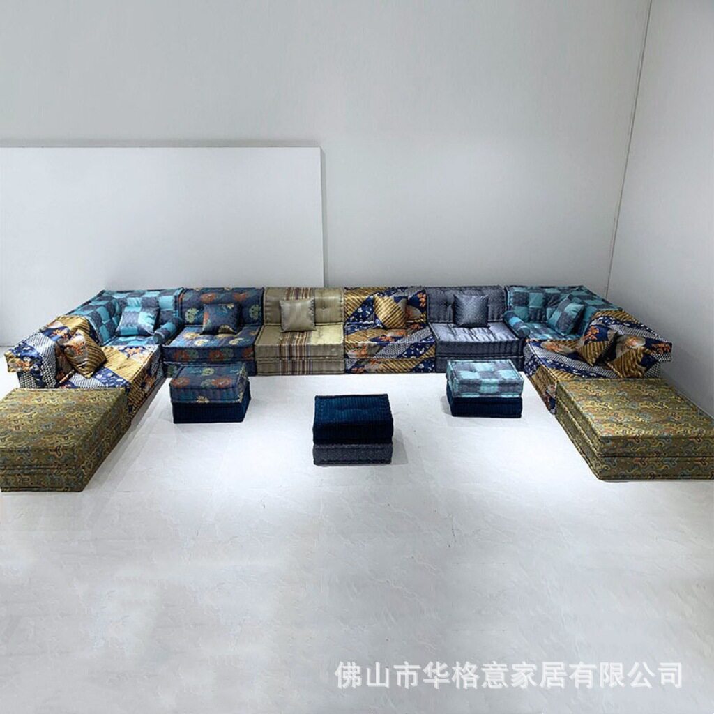 纯手工麻将沙发设计师彩色沙发组合别墅客厅法国罗奇堡杨坤家同款