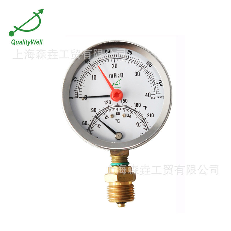 高温环境也精准精度好热水炉暖通管道用三指针温度压力一体表 WHT
