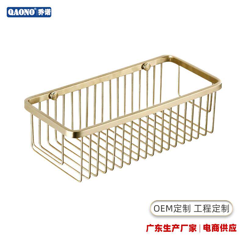 304不锈钢厨房置物架墙上收纳筐网篮浴室拉丝金酒店工程S265WJ