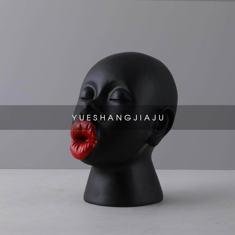 北欧现代样板房抽象烈焰红唇女人脸头像艺术摆件玄关家居软装饰品