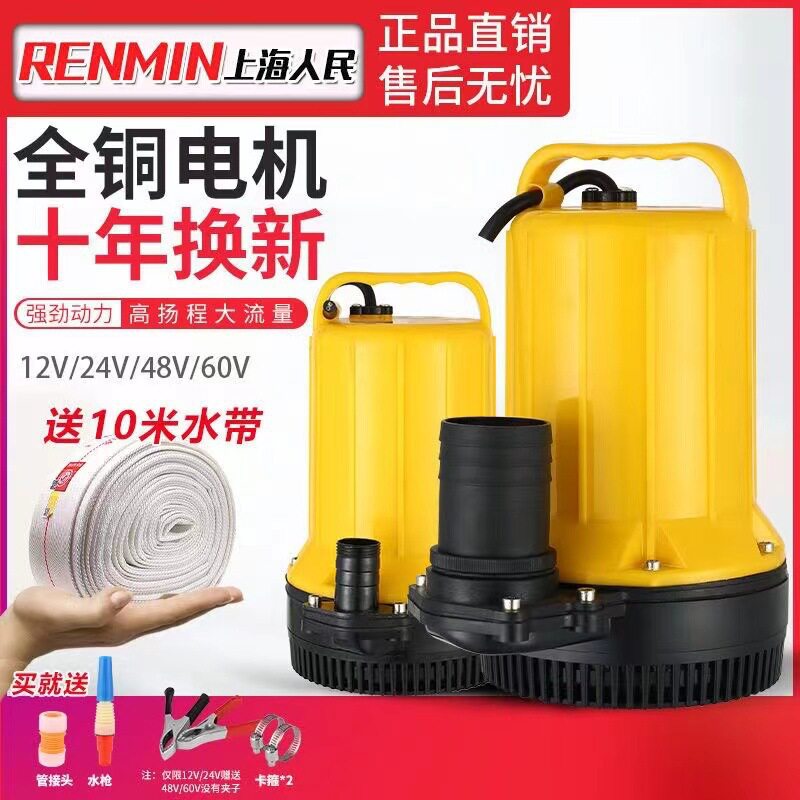 上海人民12V24V48V60V72V直流潜水泵抽水泵家用农用刷车电动车