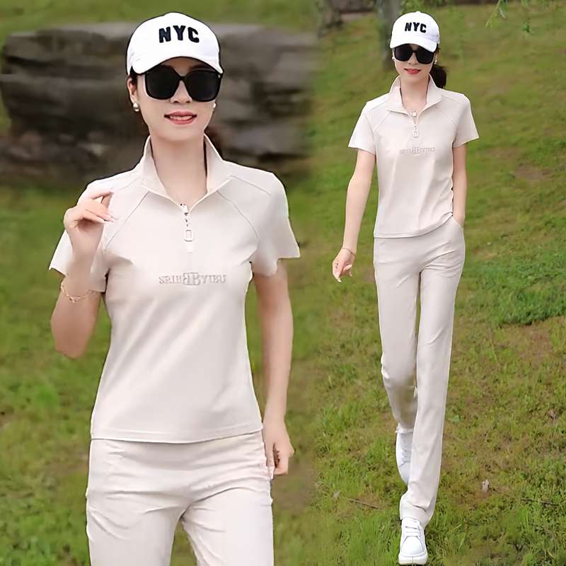 冰丝薄款运动服套装女短袖上衣2025夏季新款洋气阔腿裤休闲两件套