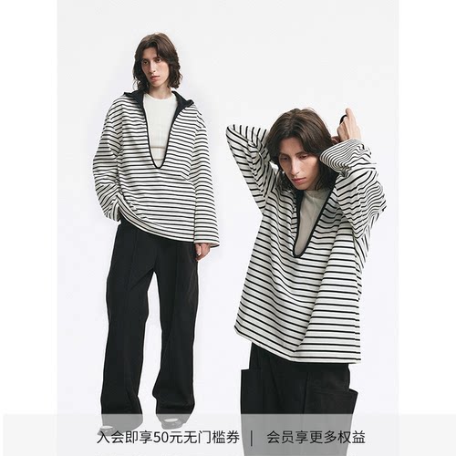 DIONYS*异型深V领撞色宽松卫衣
