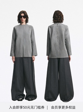 DIONYS*Grey Sculptural Top 宽松半高领雕塑感分割长袖T恤