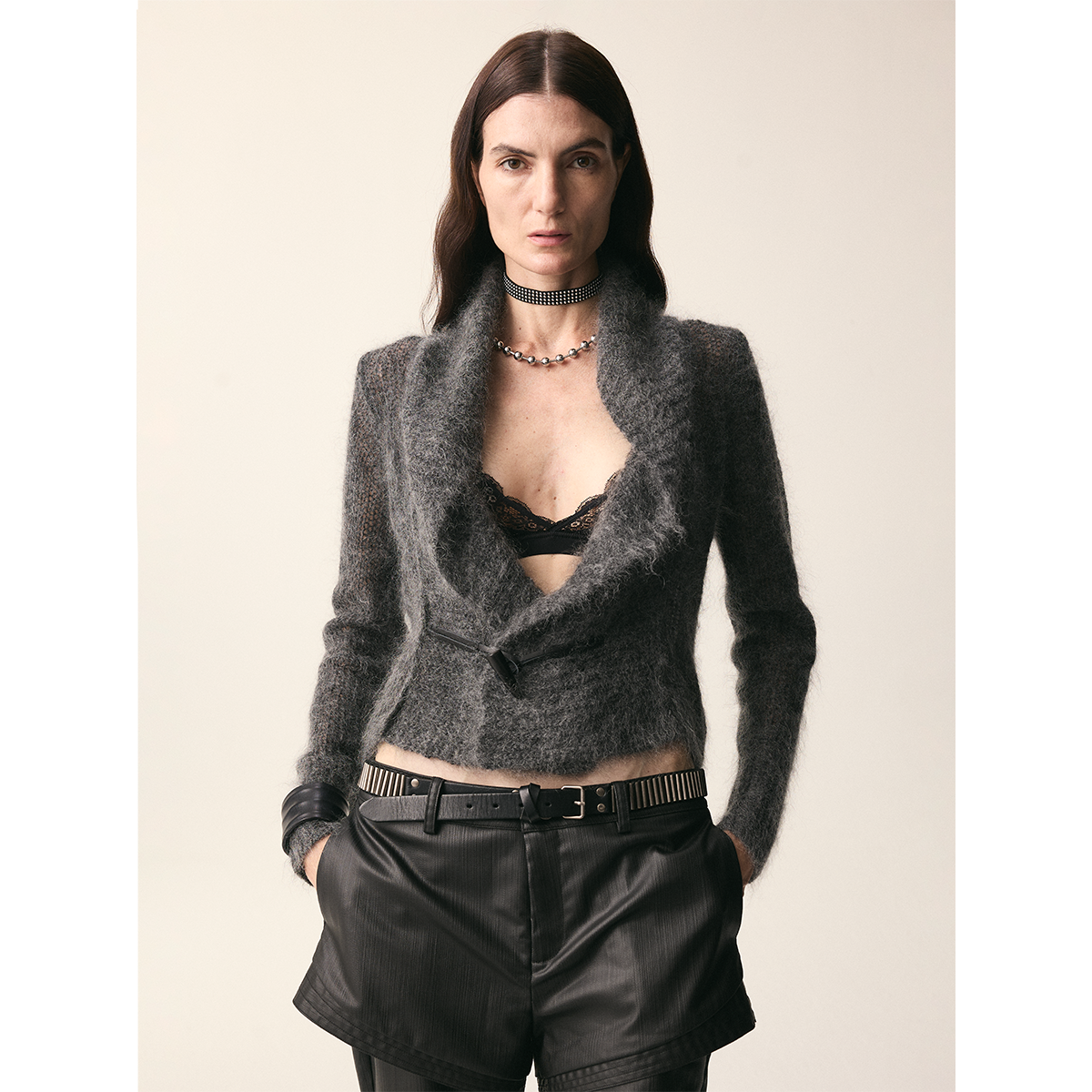 「迪丽热巴同款」DIONYS*深V领荷叶边侧门襟马海毛羊毛毛衣开衫