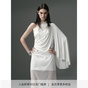 斜肩领捏褶上衣 DIONYS 不规则褶皱雕塑感露肩单袖