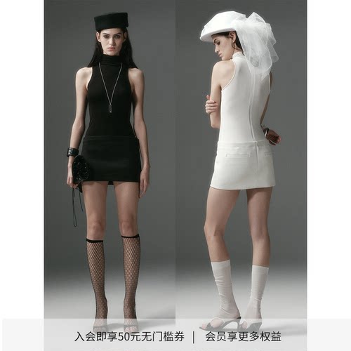「张予曦同款」DIONYS*高领背心拼接短款连衣裙 设计感修身背心裙
