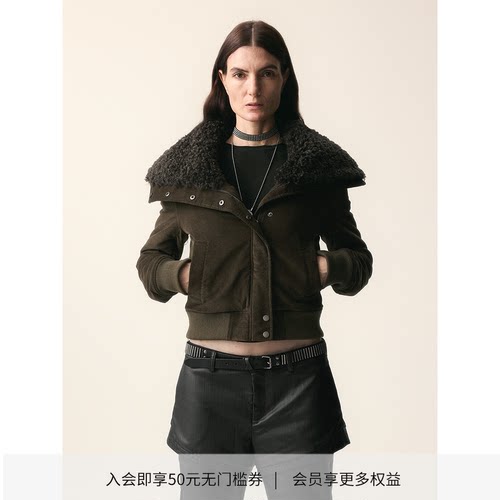 大翻领短款收腰灯芯绒棉服外套