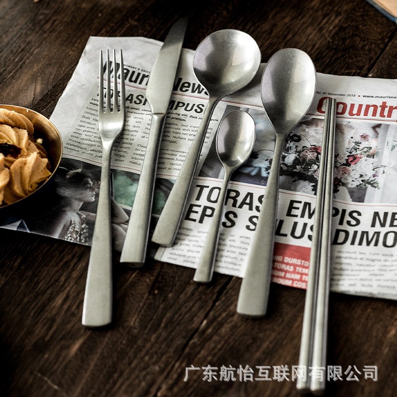 速发航复 04不锈钢刀叉勺酒子怡古磨砂做旧款式西餐厅筷店甜品牛