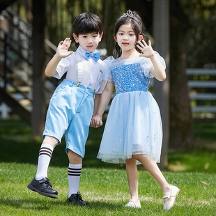 速发儿童大合唱团演出服男童主持人小裙中朗学生童蓬蓬诵礼服裙