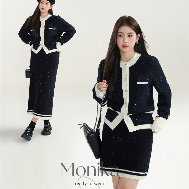 速发摩妮卡大件码装套装针两开衫上衣半身裙织尺套,女装/女士精品,大码套装,淘宝优惠券,粉丝福利购,淘宝优惠卷