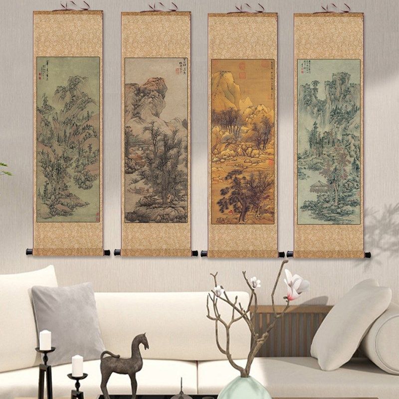 速发明画国家字画山水名代条幅国画仿古字画卷轴丝绸画宣纸画礼品