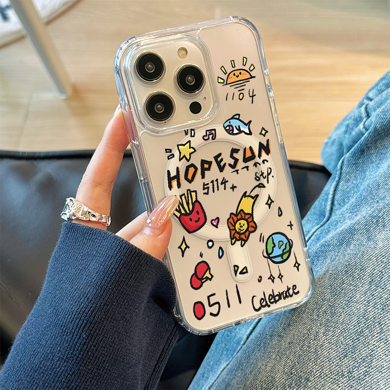 适用苹果16磁吸手机壳iphone16promax原创个性15pro莎头CP涂鸦周边14plus新款13pro max情侣女12创意11高级感