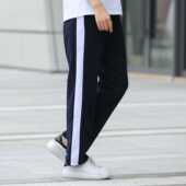 一道杠宽白条黑蓝色校裤 校服裤 子藏青色春秋初中高中生小学生夏季