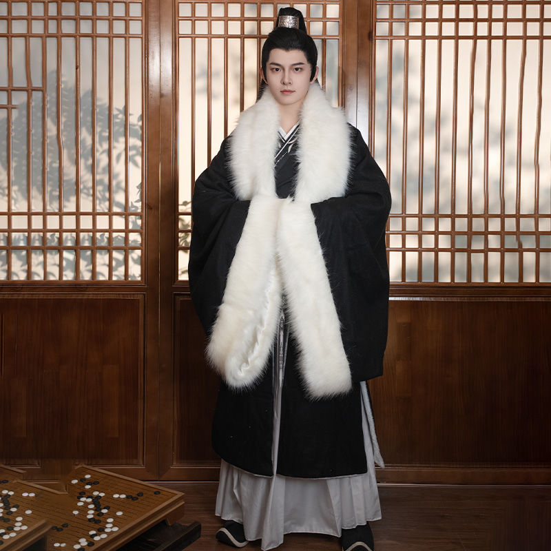原创汉服文渊加绒加厚大衫男女同款中国风冬季长袄男款儒雅古装宋