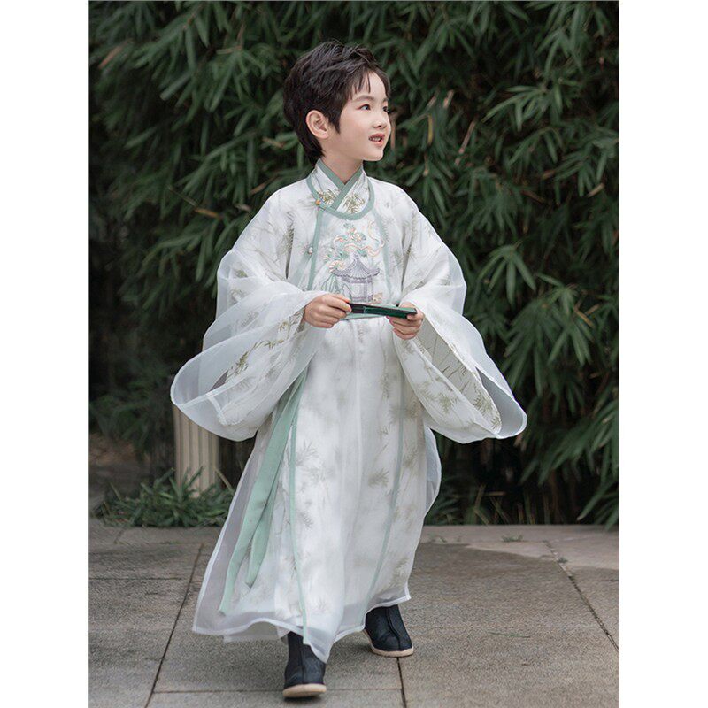 汉服男童2026春款白月青衫中国风儿童宋制套装男孩唐装古风演出服