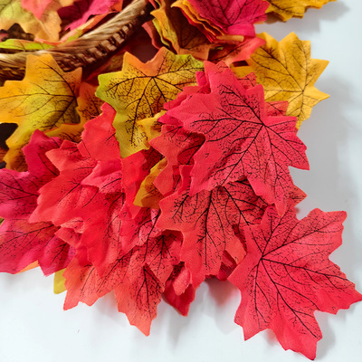 仿真枫叶9.5cm单片绢布假树叶婚庆装饰手工材料秋季氛围感摆件
