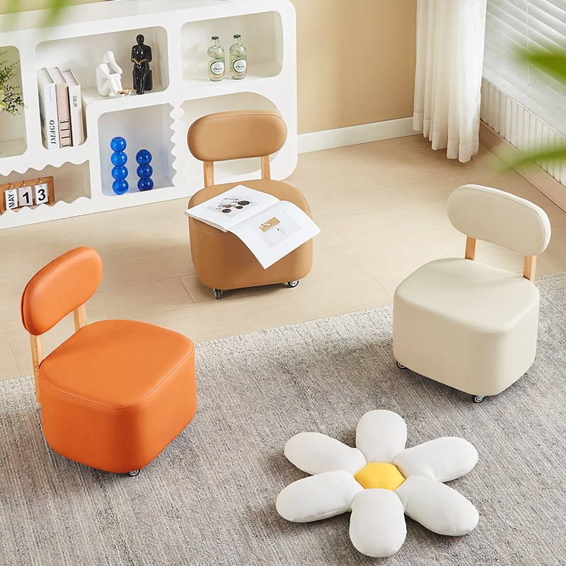 万向轮现代简约实木凳子家用坐墩结实耐用可移动靠背换鞋凳小椅子