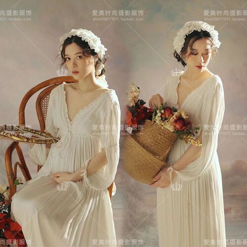 影楼孕妇拍照服装新款高级感复古连衣裙时尚温柔风摄影孕妈咪衣服