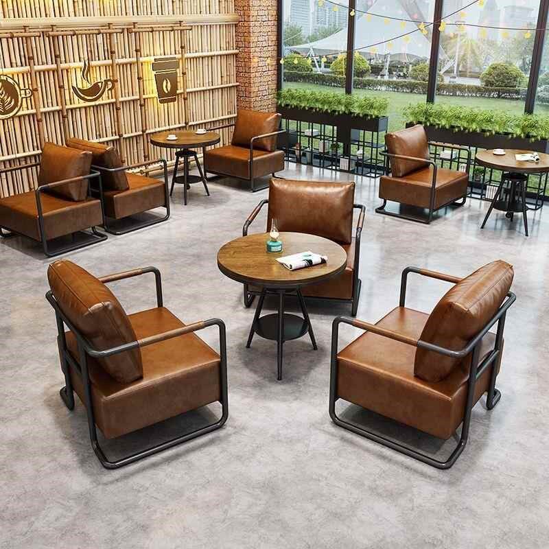 复古工业风单人沙发咖啡厅桌椅奶茶甜品店茶楼酒馆休息区商用椅子