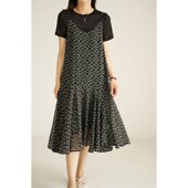 女士碎花吊带连衣裙 V领长裙T恤两件套 雪纺鱼尾裙 懒人套裙 夏款