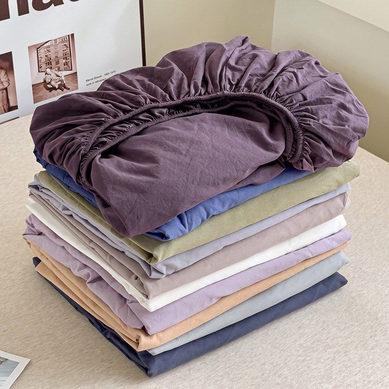 日式纯色水洗棉全棉床笠床罩单件席梦思床垫保护罩防尘防滑套子