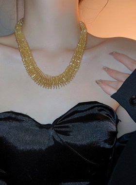 中古弹簧项链轻奢小众高级感复古锁骨链金属项圈夸张颈链饰品女