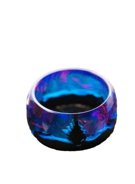 木质紫色树脂环树内 夜光手工自然饰品 木质环氧树脂环