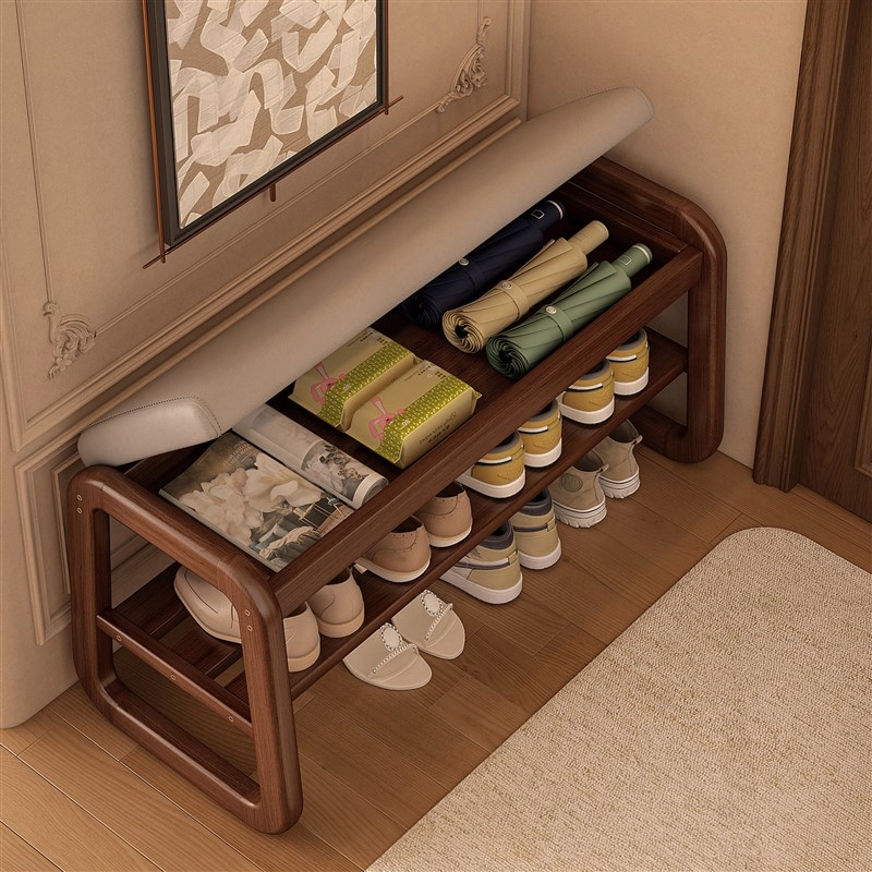 实木换鞋凳家用门口可坐可收纳鞋柜玄关入户进门穿鞋凳轻奢高级感