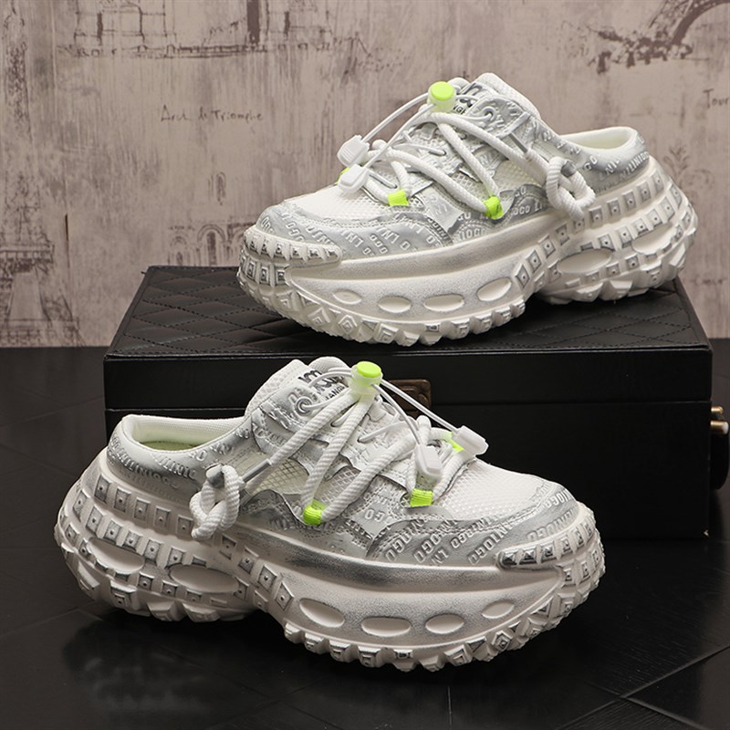 男鞋子一脚蹬运动半拖鞋男夏季透气凉鞋男厚底懒人鞋子男款老爹鞋