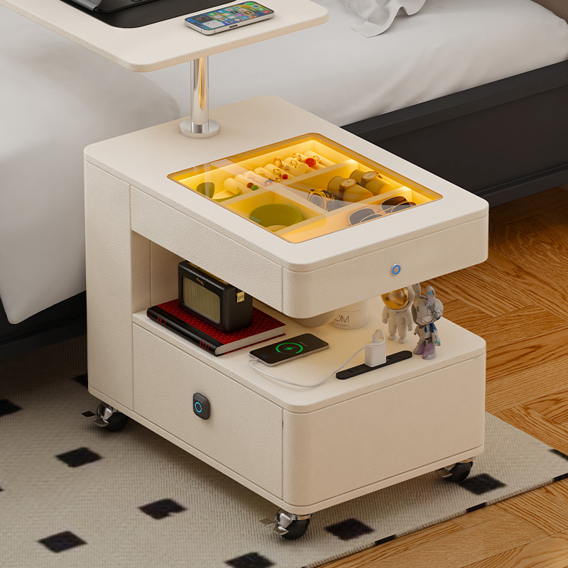 轻奢奶油家用床边桌可移动简约小桌子可旋转床头柜卧室小边几推车