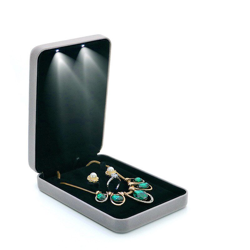 LED发光珍珠项链盒戒指吊坠耳钉对戒盒珠宝首饰套装盒结婚礼盒