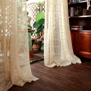定制美式 乡村成品窗帘棉麻田园钩针镂空书房客厅阳台卧室飘窗文艺