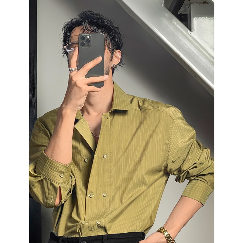 高级感简约竖条纹衬衫男春季新款韩版潮流百搭男士衬衫上衣