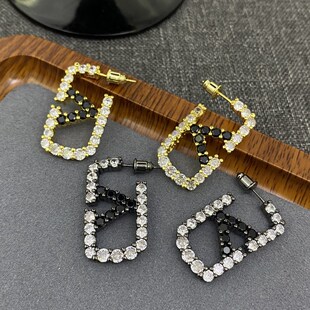 轻奢满锆字母V超闪撞色耳环华家设计感耳钉气质时尚个性耳饰