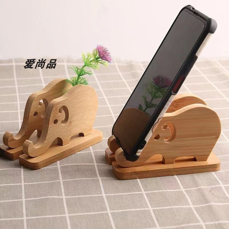 手机支架定制高档木质桌面支架简约木质懒人N卡通超萌可爱木架支图片
