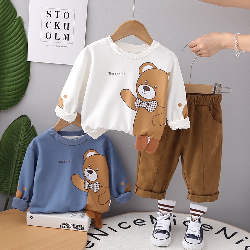儿童卡通圆领套装2023新款男童韩版洋气卫衣两件套小童宝宝春秋装