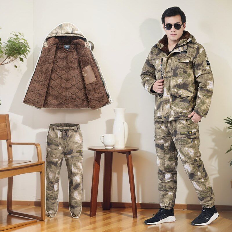 男土棉袄冬季加绒加厚套装废墟迷彩户外劳保连帽工作棉衣棉服干活