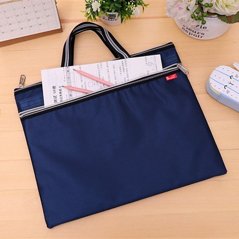 办公手提黑色牛津布公文包加厚防水蓝色文件资料收纳手提袋文具袋