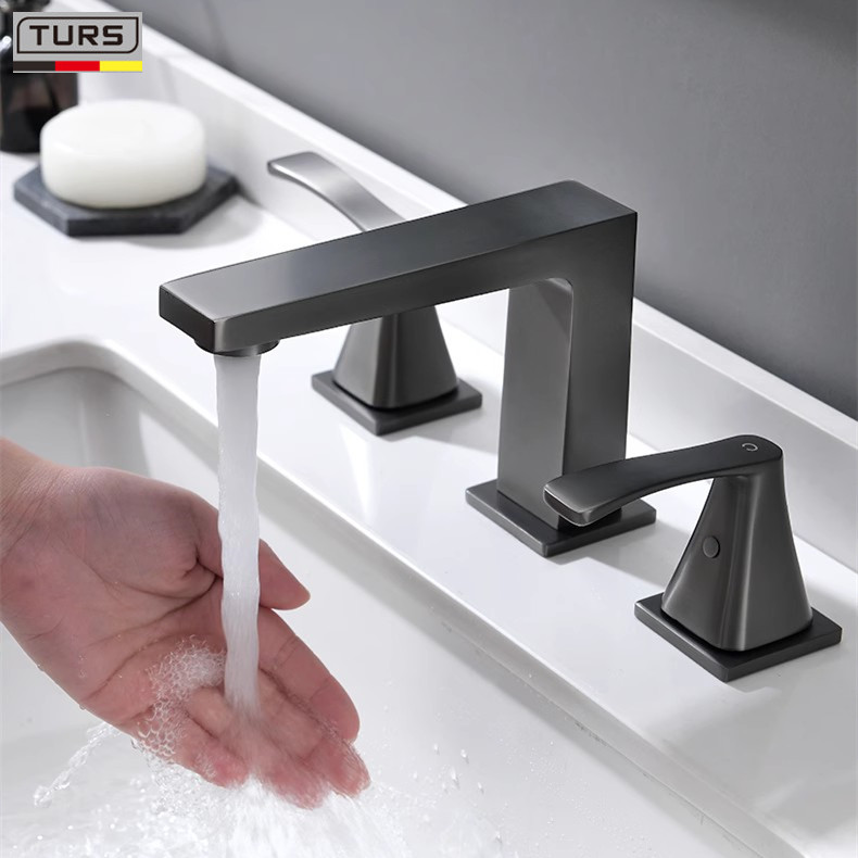 德国枪灰色洗手盆冷热水龙头洗脸盆卫生间台盆浴室面盆水龙头三孔