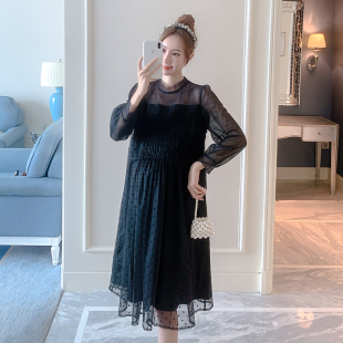 雪纺孕妇装 孕妇连衣裙秋装 春秋怀孕期时尚 韩版 波点裙子 2021新款