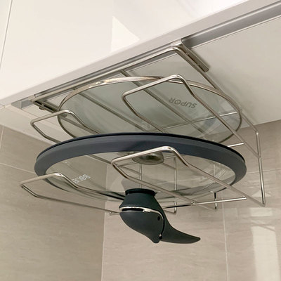 厨房双层免打孔橱柜下悬挂锅盖置物架砧板放置架菜板架分层收纳架