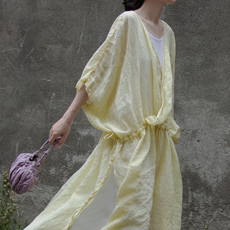夏季森系呼吸感长裙苎麻文艺风袍子旅行风禅意连衣裙