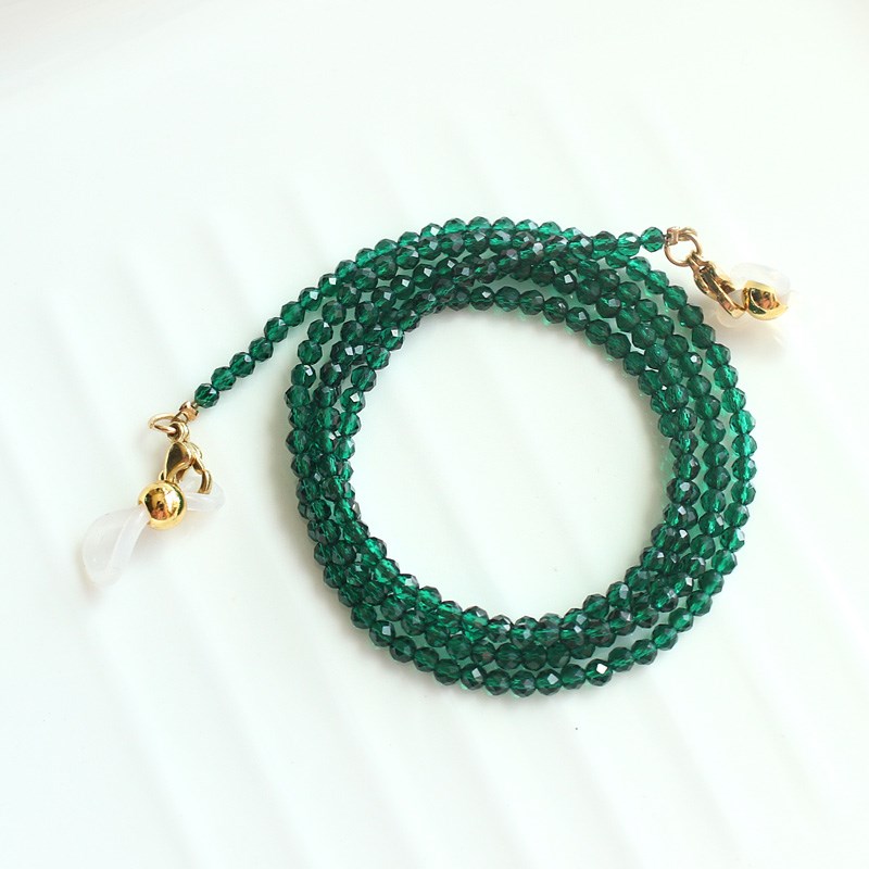 祖母绿尖晶d石水晶亮彩手工近视老花太阳眼镜链口罩链装饰链复古